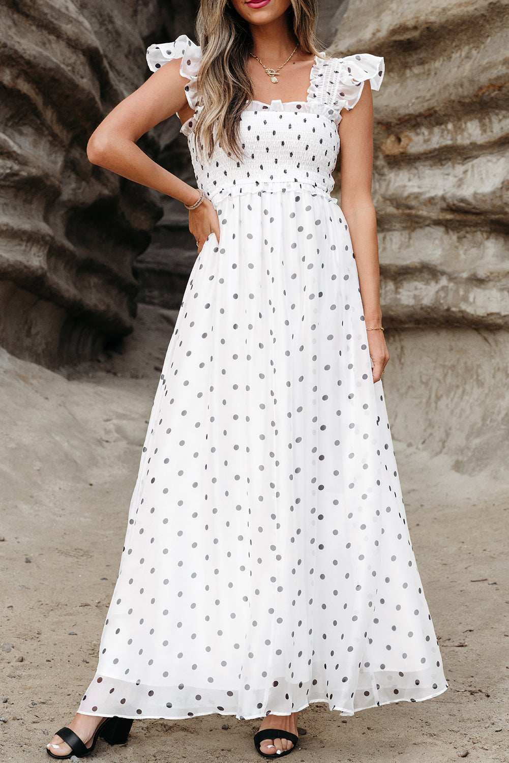 Maxi Dresses - Casual Summer Polka Dot Maxi Dress