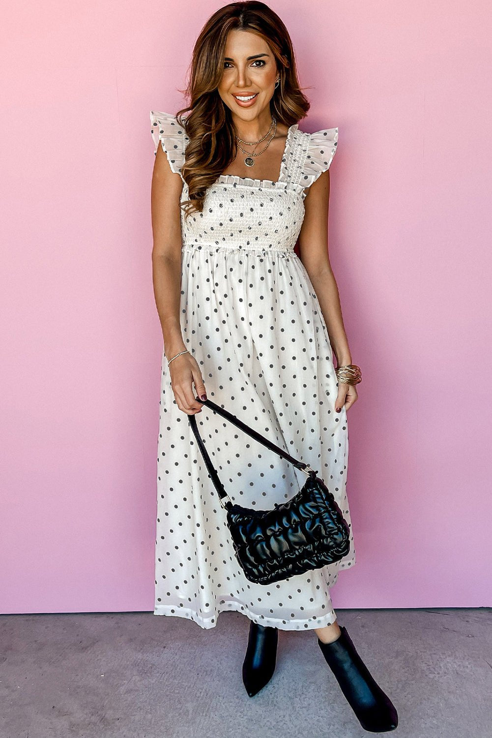 Maxi Dresses - Casual Summer Polka Dot Maxi Dress