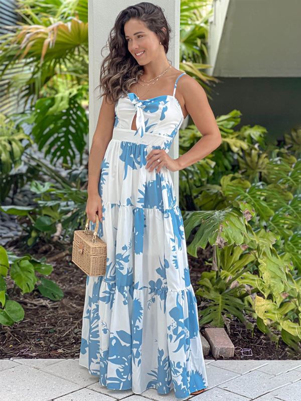 Maxi Dresses- Women's Summer Print Empire Tiered Maxi Sundress- - Chuzko Women Clothing