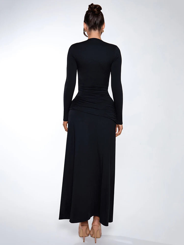 Maxi Gown - Elegant Black Formal Dress โ Plunge Neck & High Slit