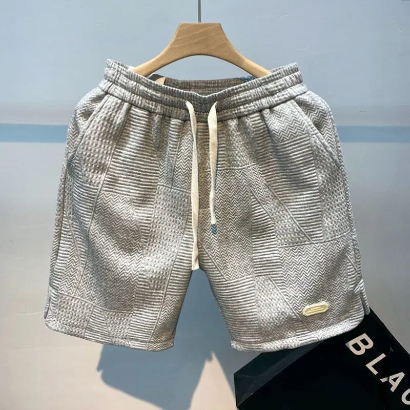 Men Shorts- Textured Men's Summer Shorts for Sporty Looks- Gray- Pekosa Women Fashion