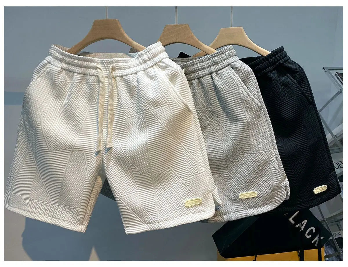 Men Shorts- Textured Men's Summer Shorts for Sporty Looks- - Pekosa Women Fashion