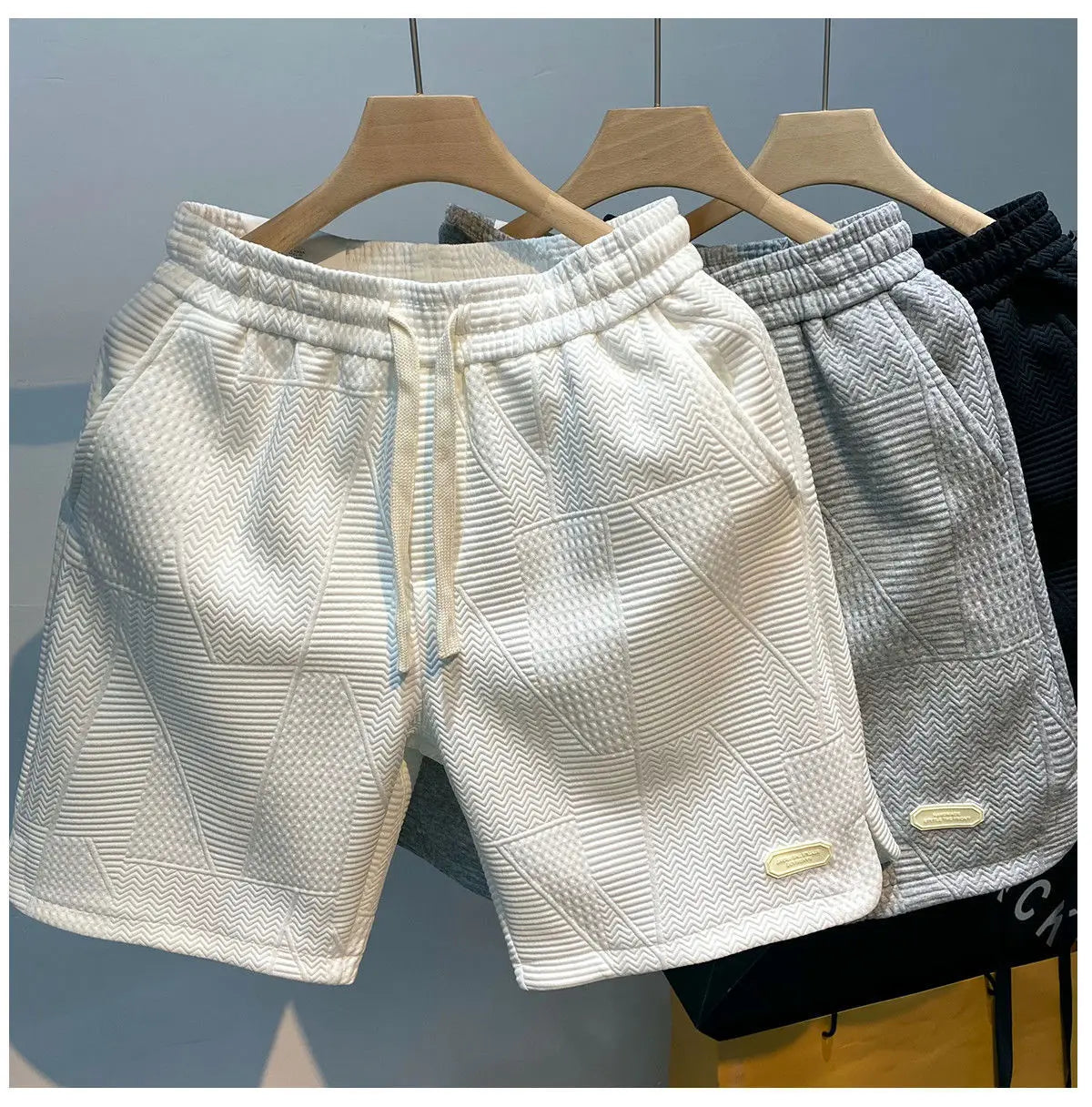Men Shorts- Textured Men's Summer Shorts for Sporty Looks- - Pekosa Women Fashion
