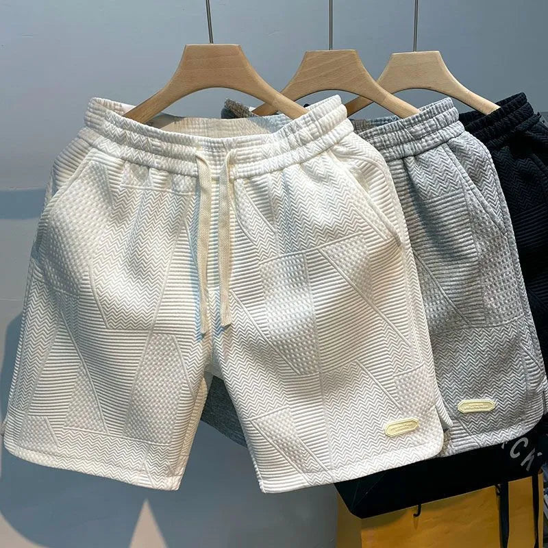Men Shorts- Textured Men's Summer Shorts for Sporty Looks- - Pekosa Women Fashion