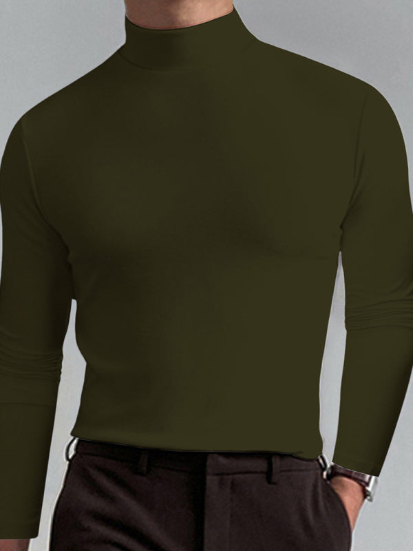Men Tees - Mustard Men's Long Sleeve Turtleneck T-Shirts