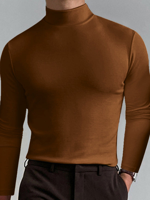 Men Tees - Mustard Men's Long Sleeve Turtleneck T-Shirts