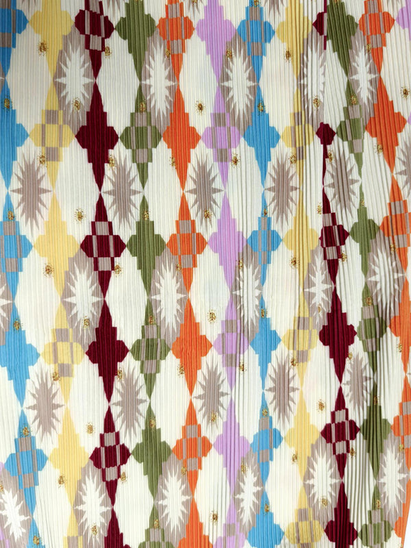 Midi Dresses - Geo Floral Bishop Sleeve Gathered Waist Midi Dress