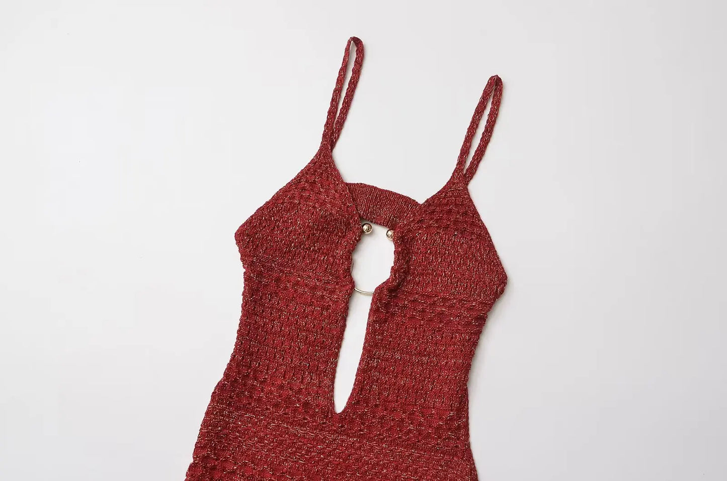 Midi Dresses- Women Textured Knit Midi Dress with Daring Cutout Detail- - Pekosa Women Fashion