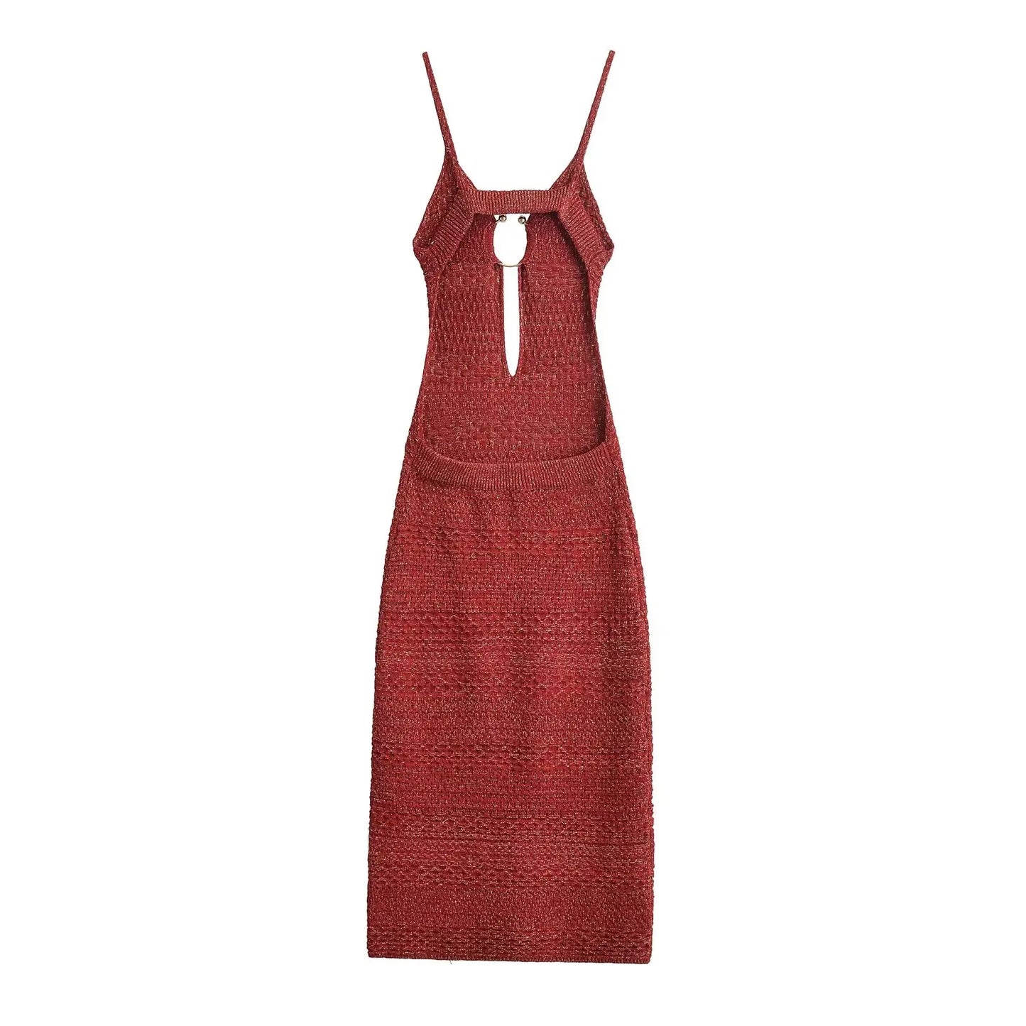 Midi Dresses- Women Textured Knit Midi Dress with Daring Cutout Detail- - Pekosa Women Fashion