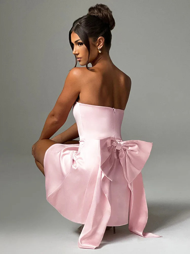 Mini Dresses- Silk Dress with Bow Back for Wedding Receptions- - Pekosa Women Fashion