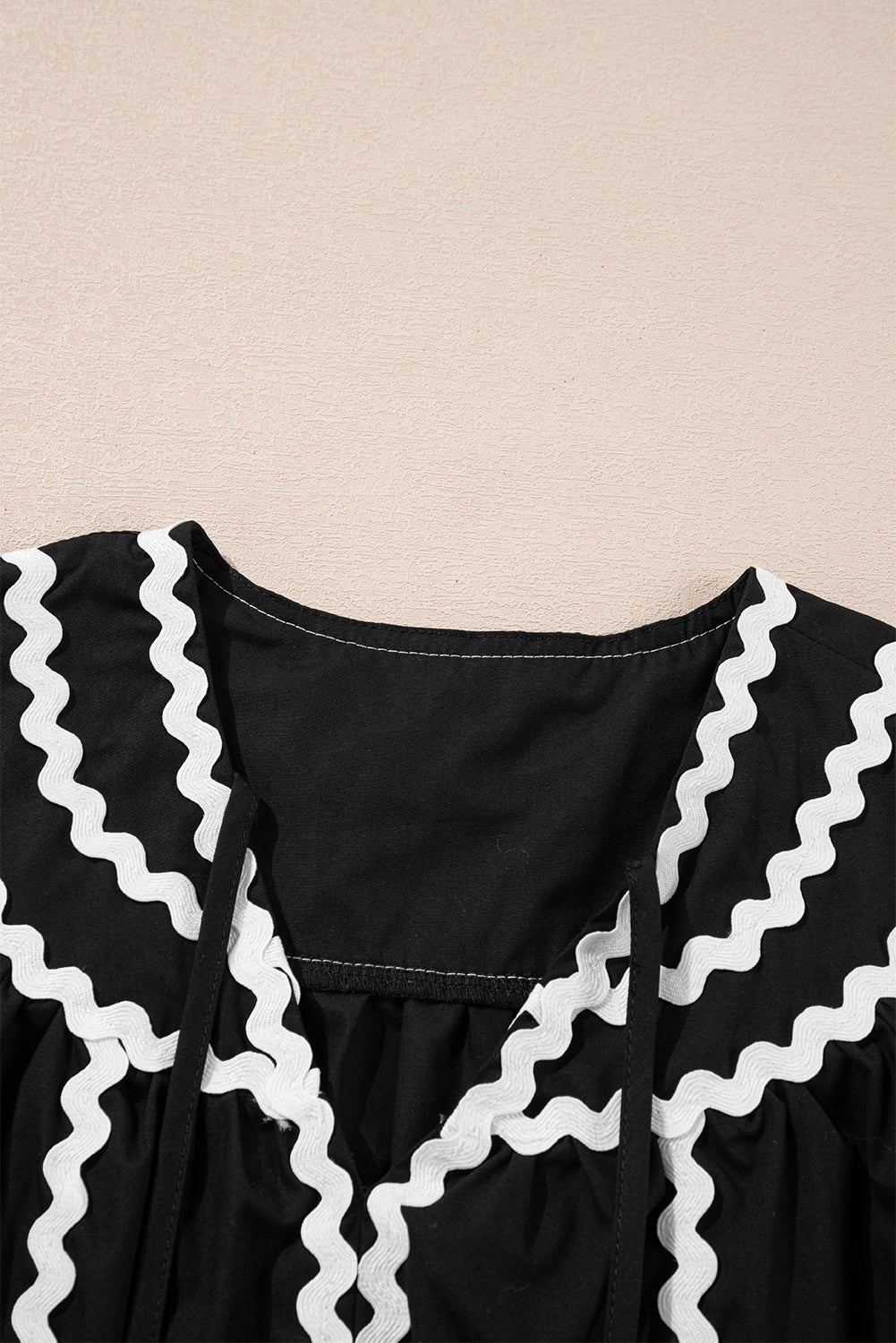 Mini Dresses - Black Summer Dress with Ricrac Trim