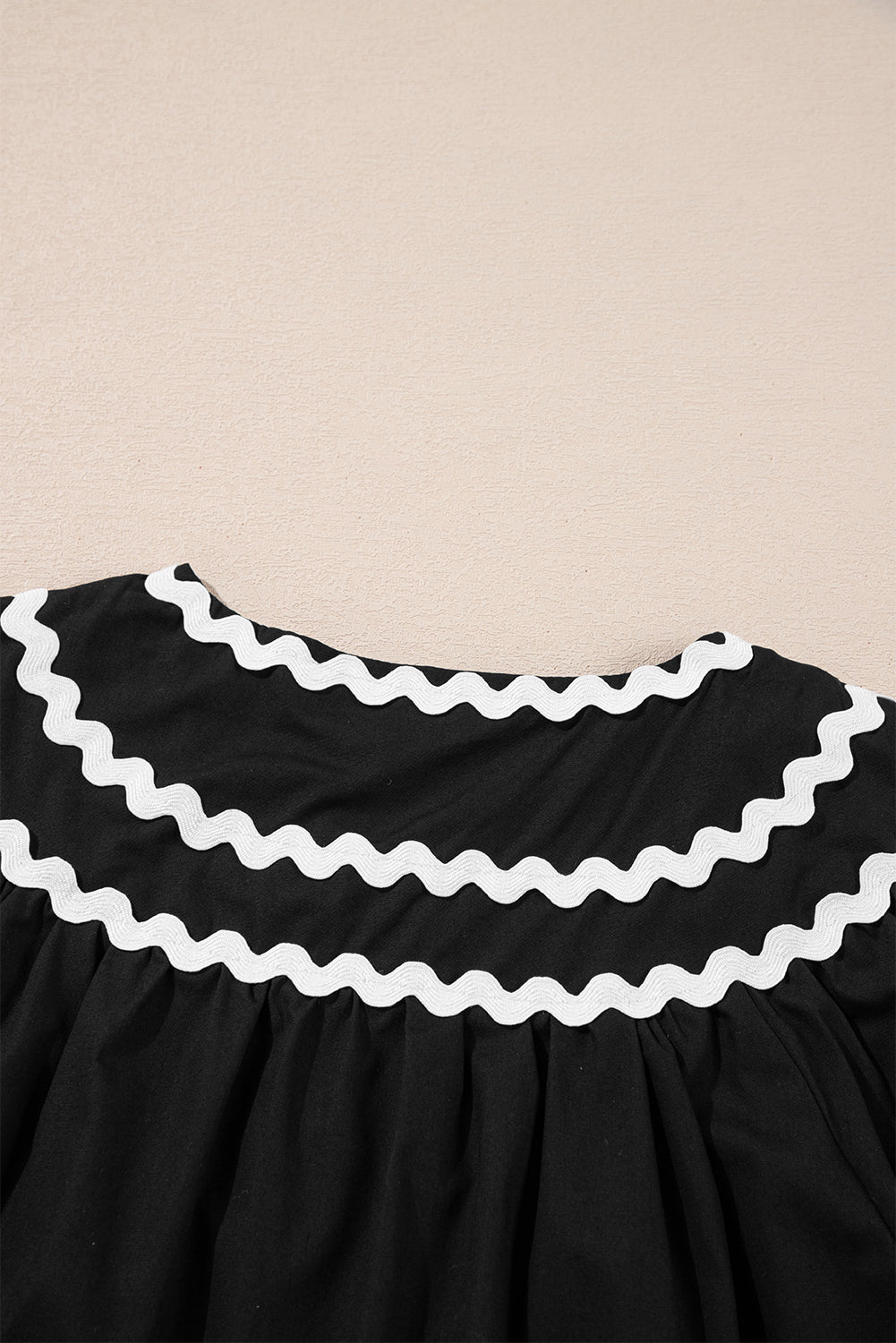 Mini Dresses - Black Summer Dress with Ricrac Trim