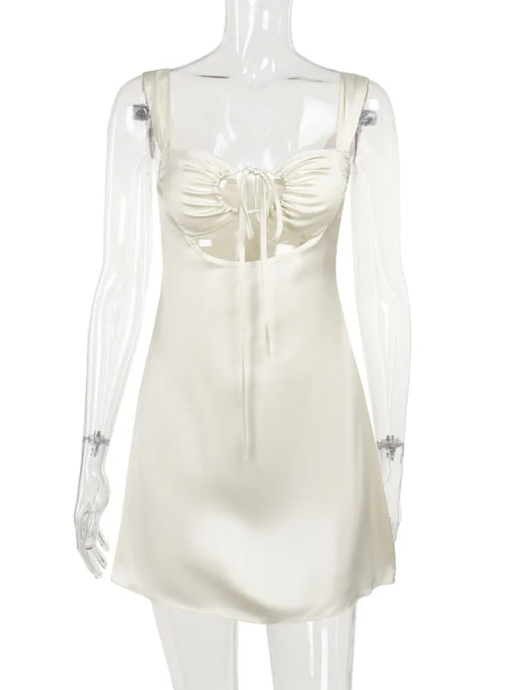 Mini Dresses- Cocktail Elegant Cream A-Line Mini Dress- - Pekosa Women Fashion