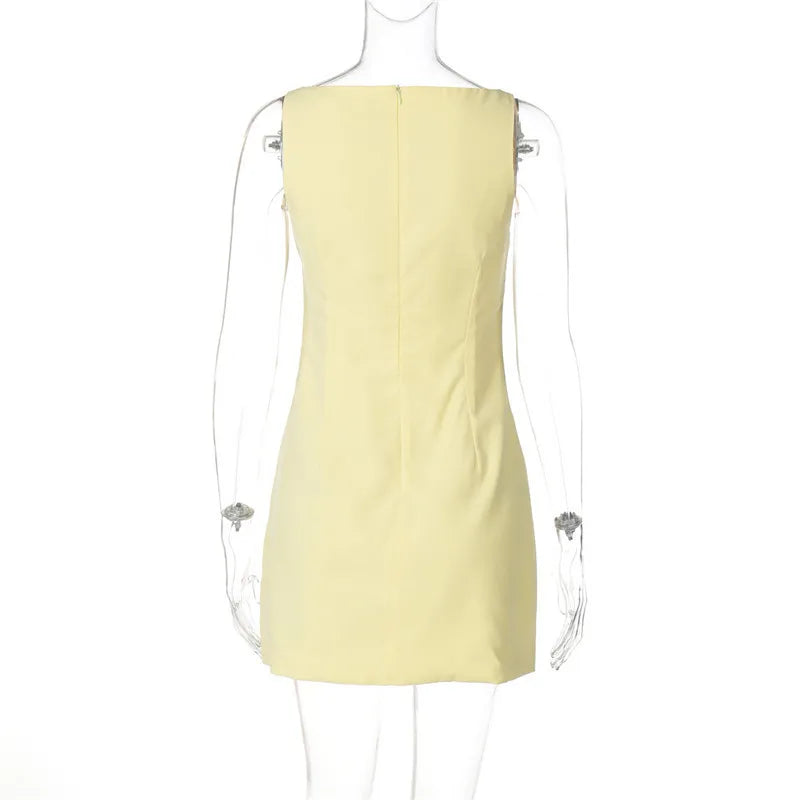 Mini Dresses- Elegant Sleek Yellow Mini Sheath Dress- - Pekosa Women Fashion