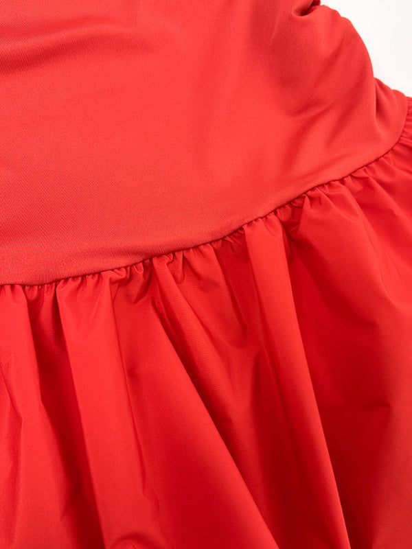 Mini Dresses - Red Fit & Flare Strapless Dress for Summer Festivals