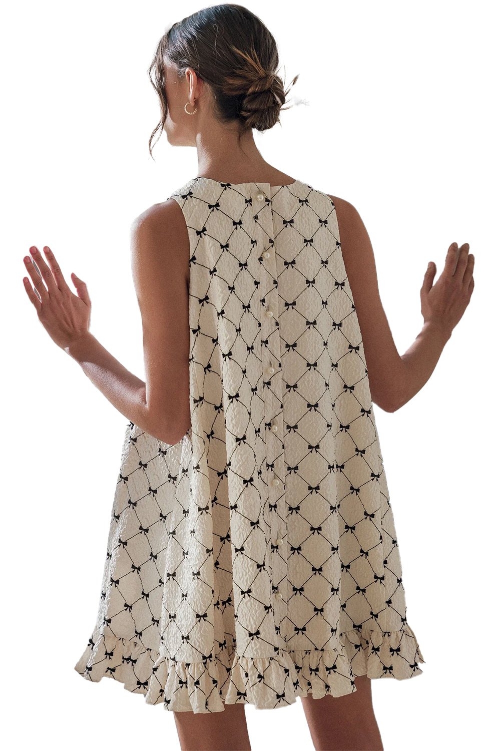 Mini Dresses - Checker Casual Summer Dress with Ruffle Hem