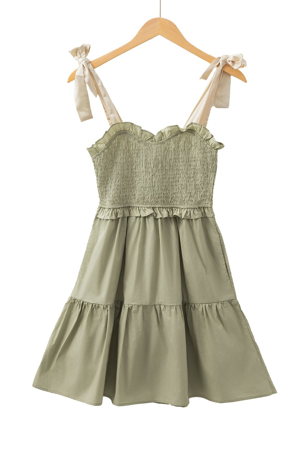 Mini Dresses - Casual Smocked Summer Dress with Ruffle Accents