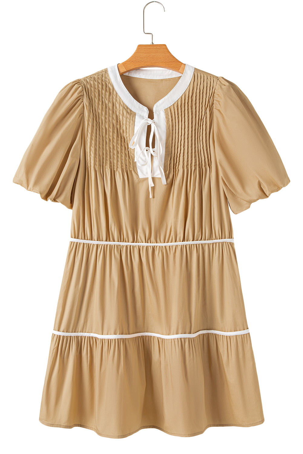 Mini Dresses - Casual Cotton Dress with Tie-up Front