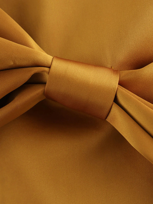 Mini Skirts - Mustard Mini Skirt with Asymmetric Bow