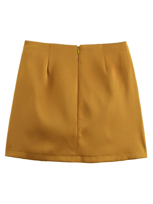 Mini Skirts - Mustard Mini Skirt with Asymmetric Bow
