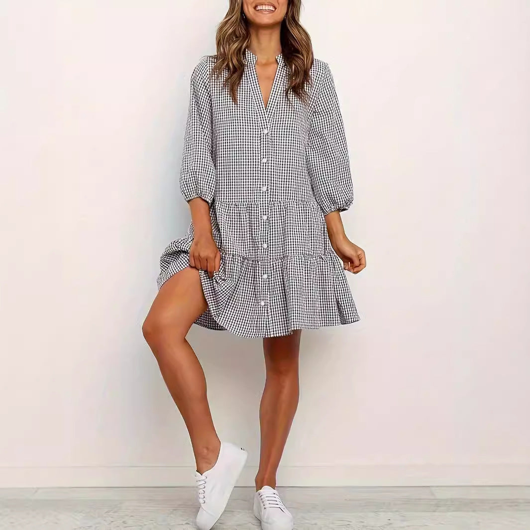 Casual Dresses - Fashion Simple Loose Plaid Dress Women