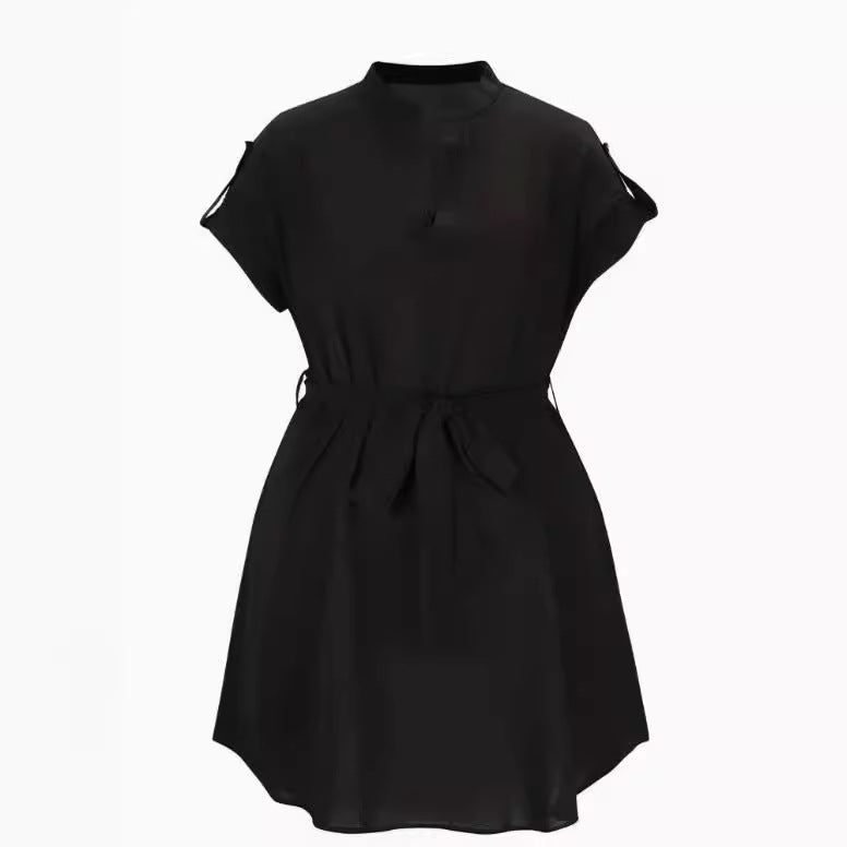 Belted Dresses - Women's Fashion Bowknot Short Sleeve Dress