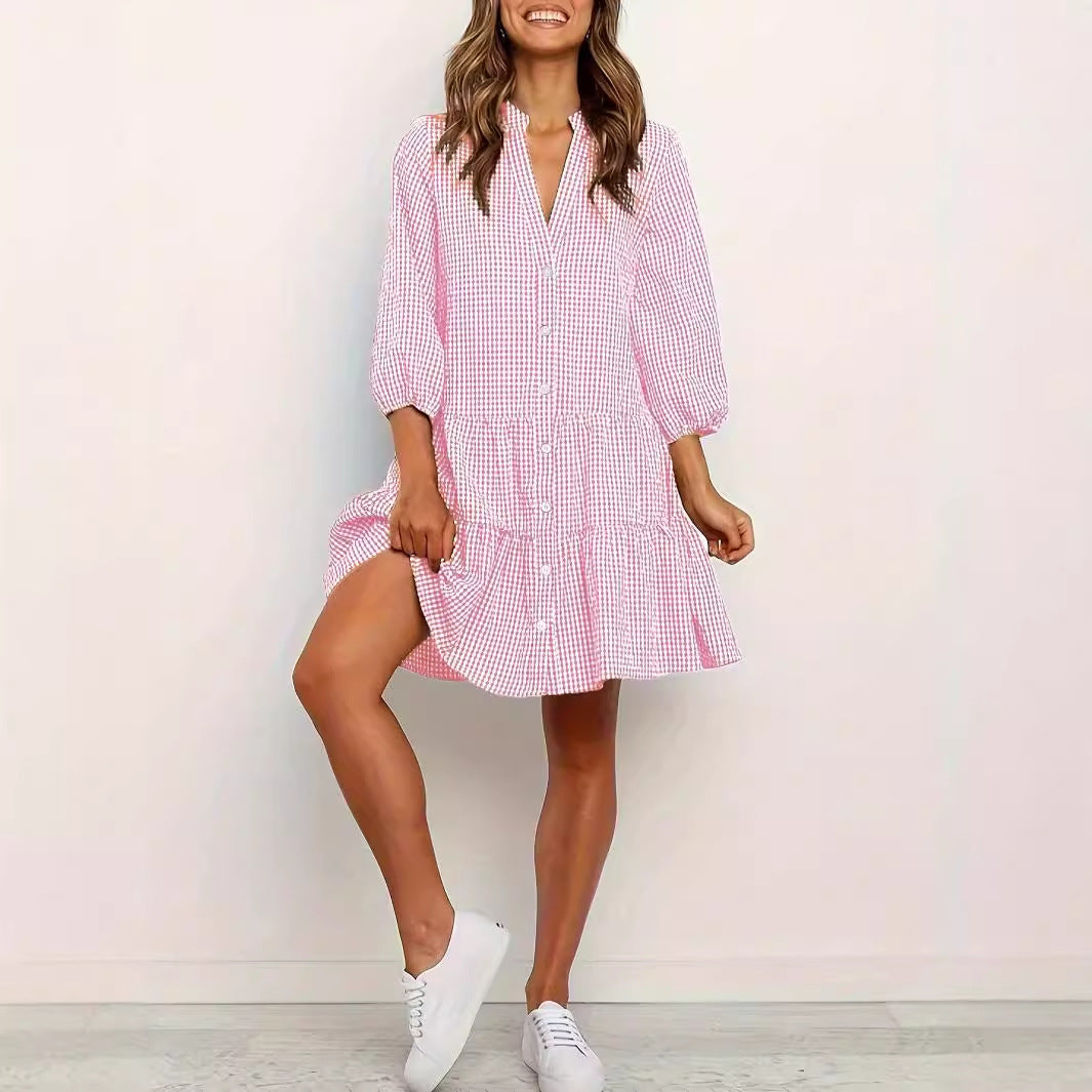 Casual Dresses - Fashion Simple Loose Plaid Dress Women