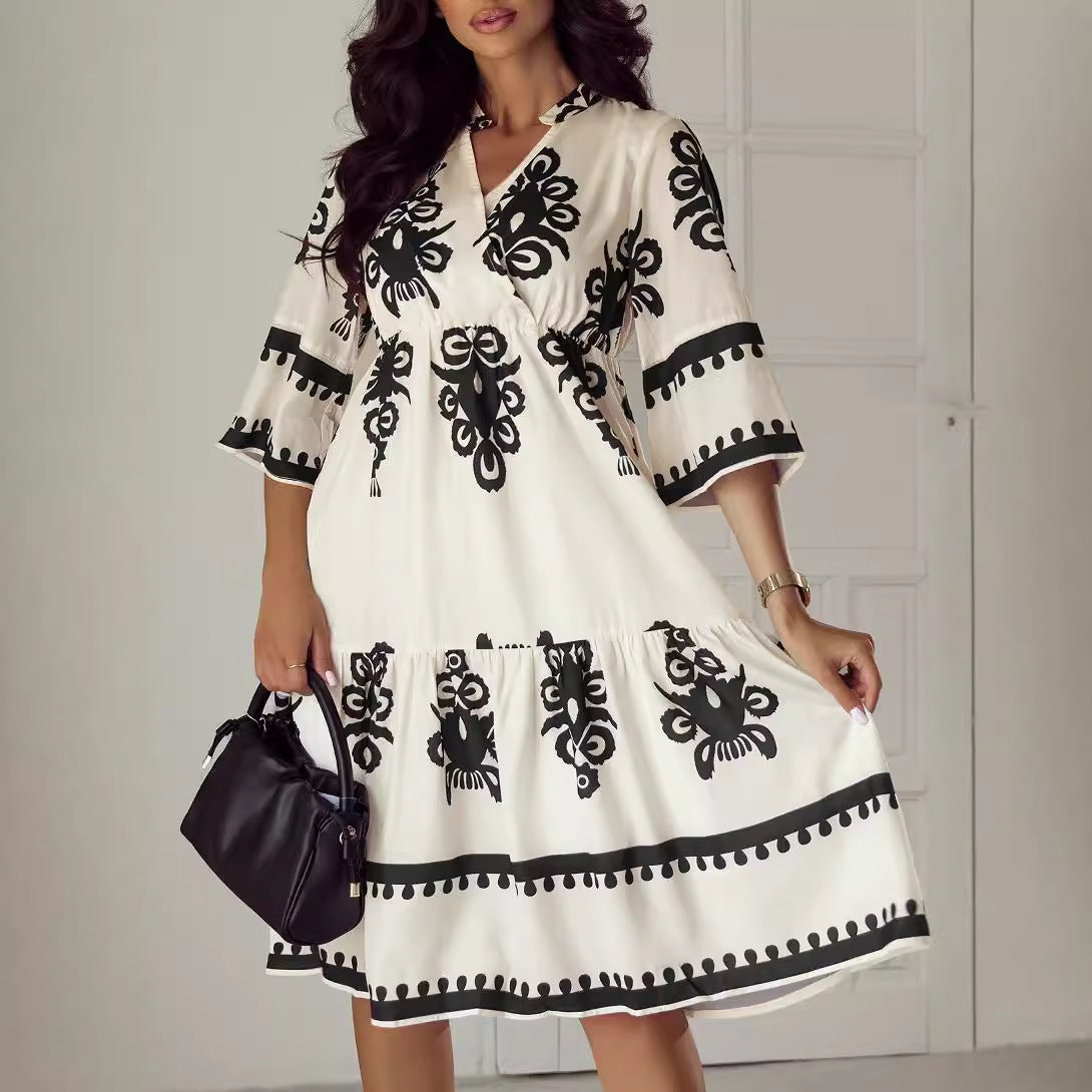 Casual Dresses - Women's Robe Fashion Printed Elegant Lace-up Dress