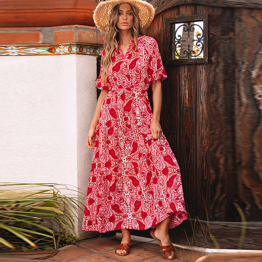 A-Line Dresses - Fashion Pullover Deep V-neck Dress