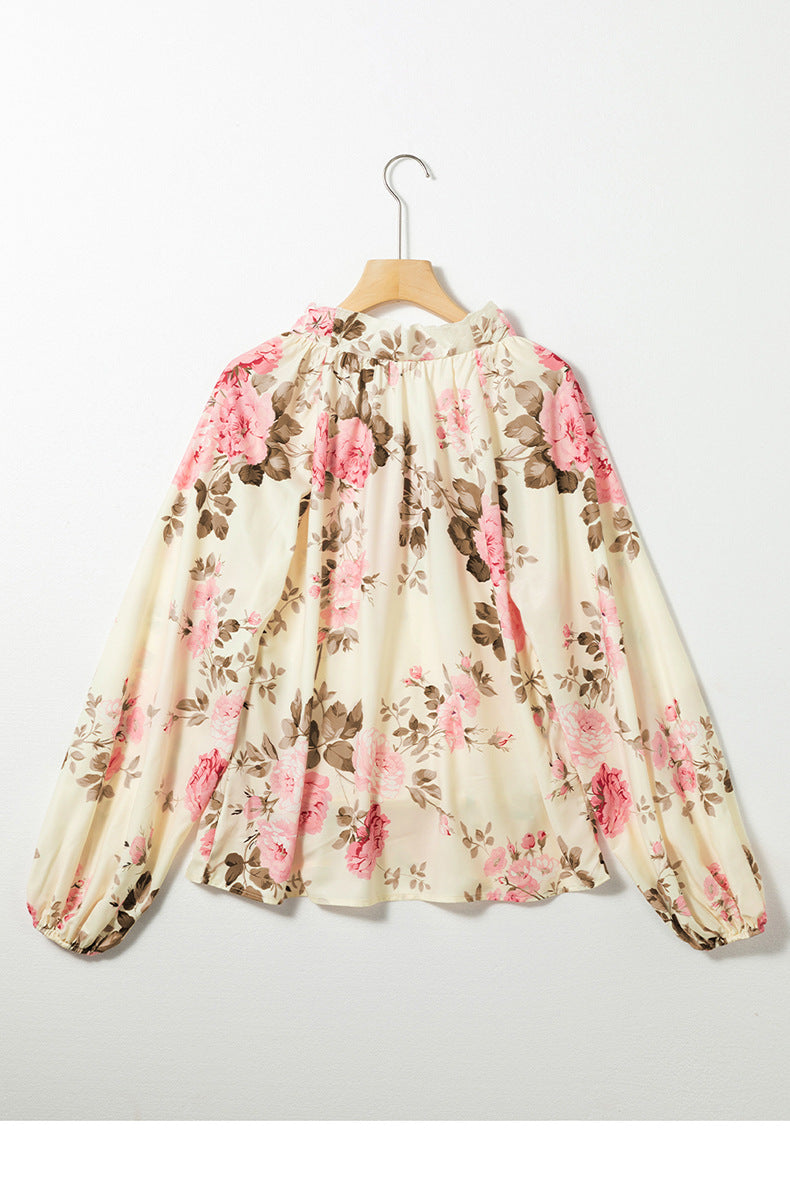 Blouses - Women's Pullover V-neck Long-sleeved Chiffon Shirt European And American Top