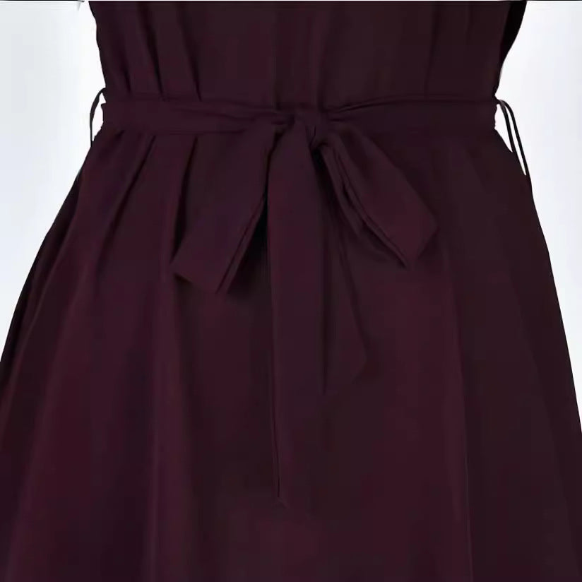 Belted Dresses - Women's Fashion Bowknot Short Sleeve Dress