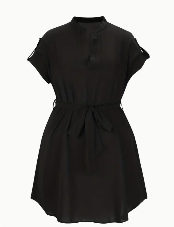 Belted Dresses - Women's Fashion Bowknot Short Sleeve Dress