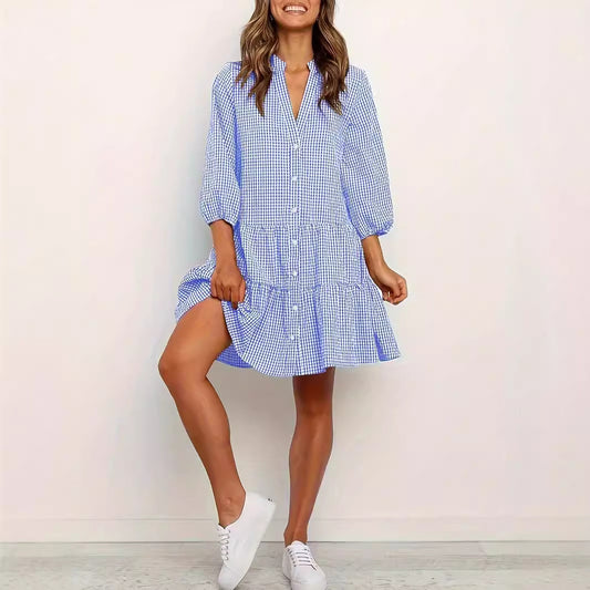 Casual Dresses - Fashion Simple Loose Plaid Dress Women