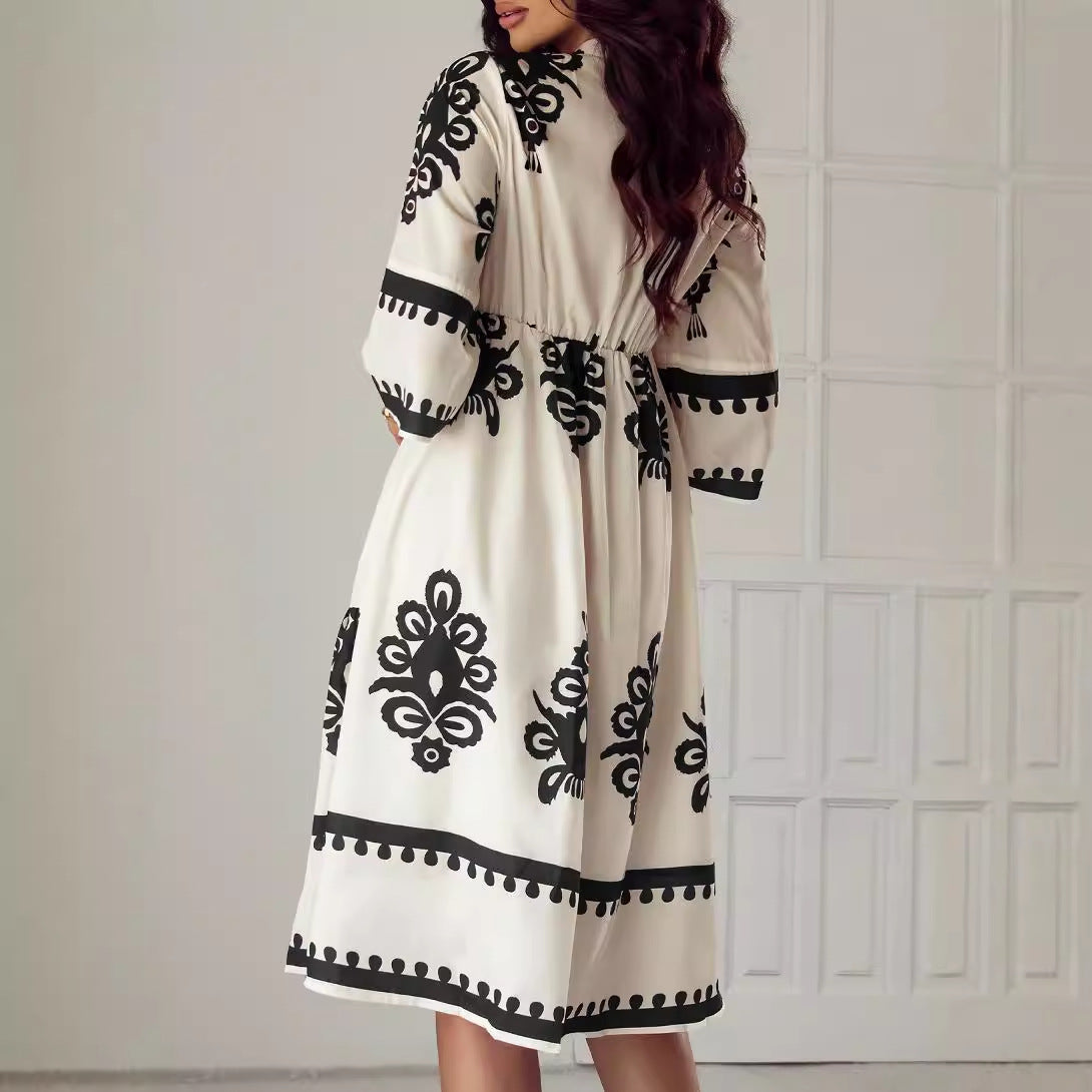 Casual Dresses - Women's Robe Fashion Printed Elegant Lace-up Dress