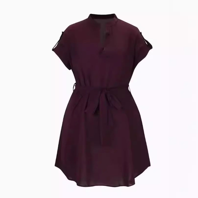 Belted Dresses - Women's Fashion Bowknot Short Sleeve Dress