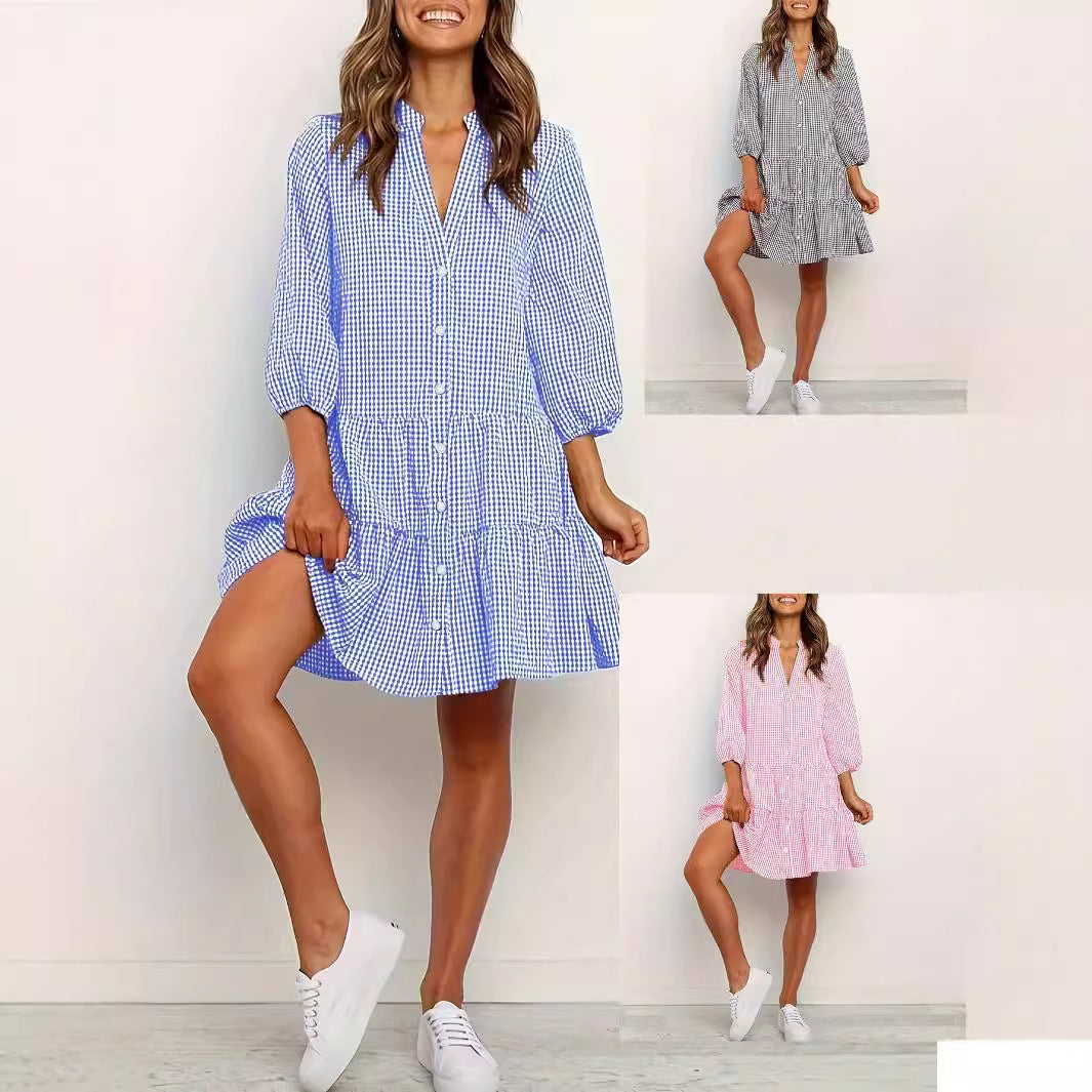 Casual Dresses - Fashion Simple Loose Plaid Dress Women