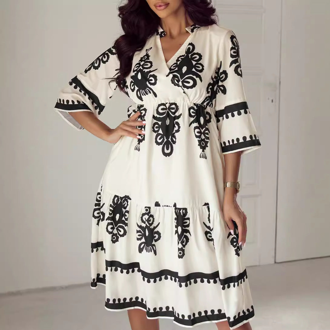 Casual Dresses - Women's Robe Fashion Printed Elegant Lace-up Dress