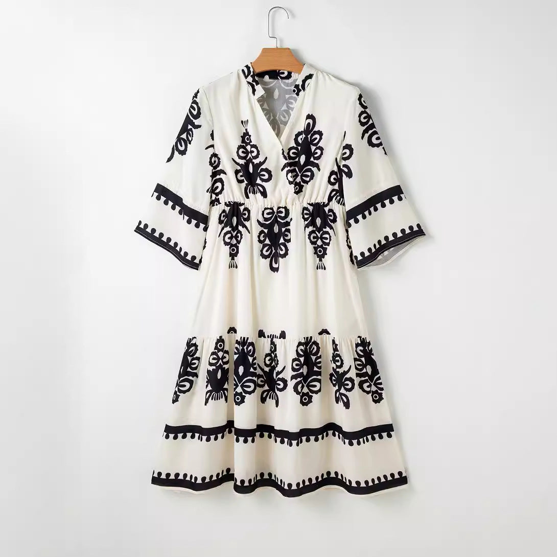 Casual Dresses - Women's Robe Fashion Printed Elegant Lace-up Dress