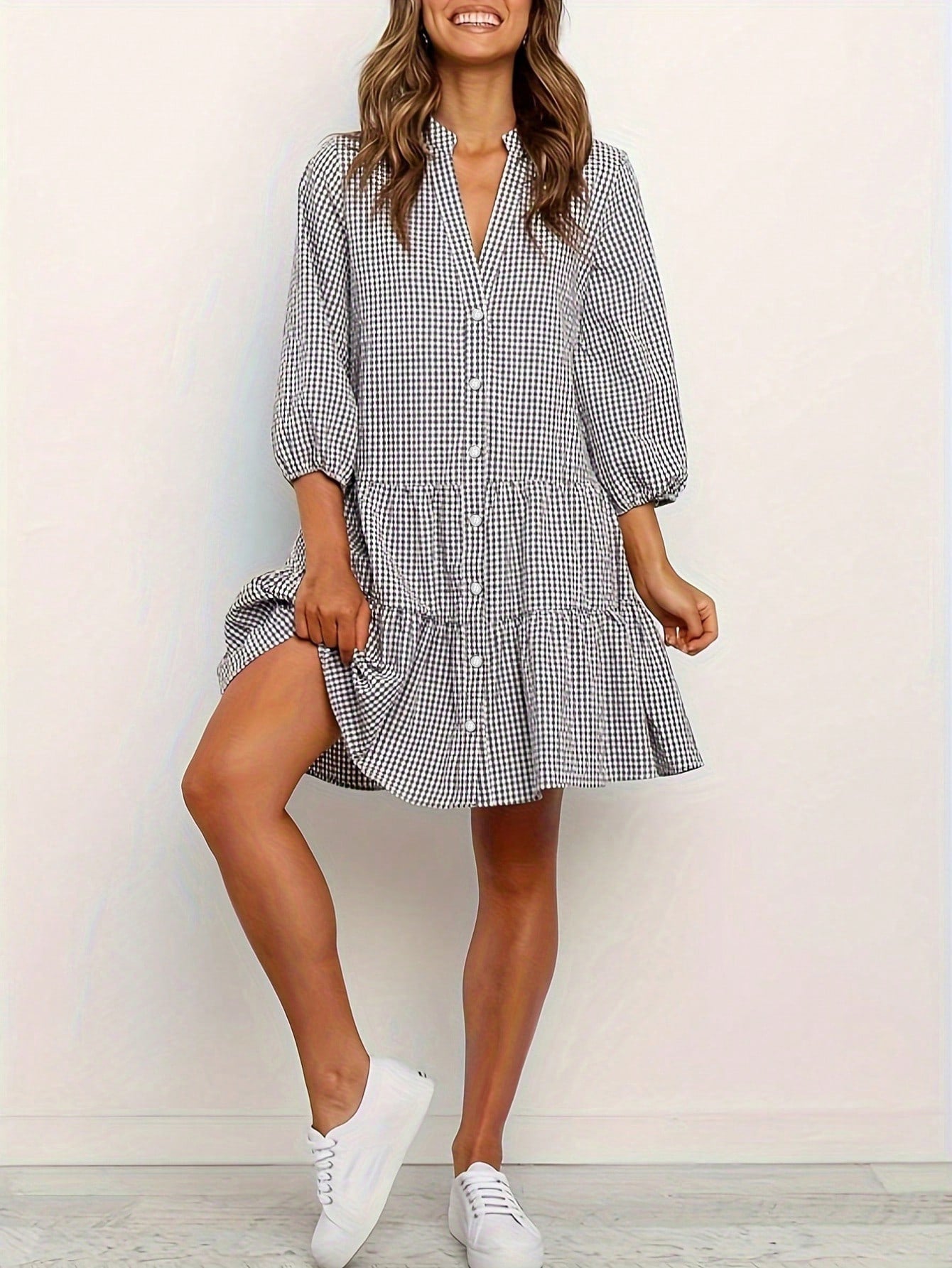 Casual Dresses - Fashion Simple Loose Plaid Dress Women
