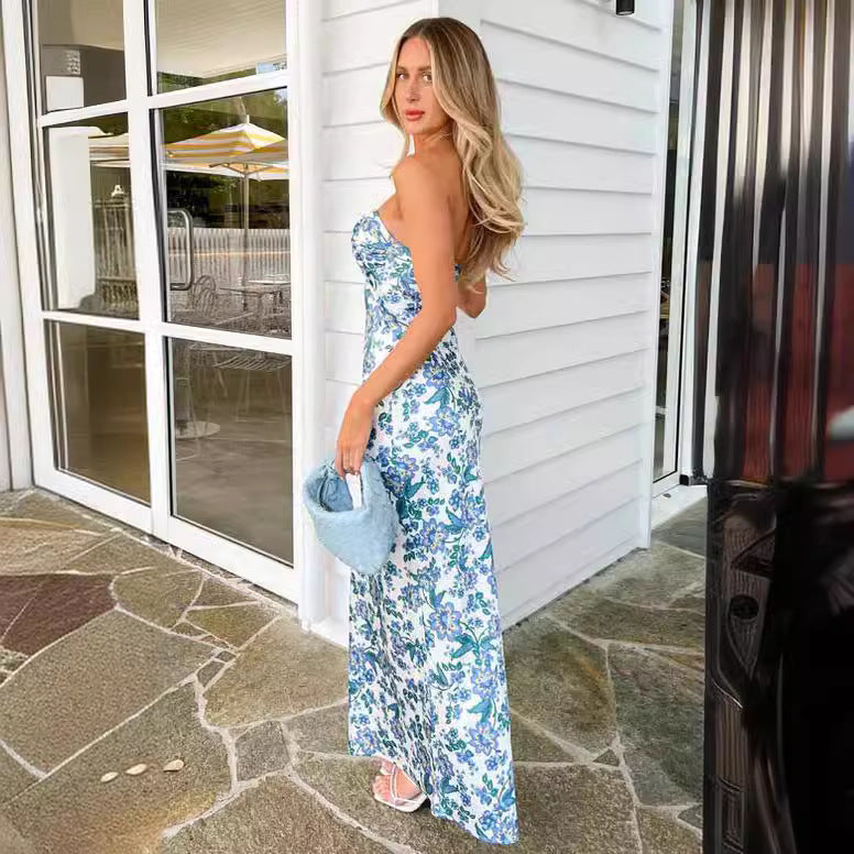 Party Dresses - Tube Top Printed Backless Dress INS Women's Slim Fit Women's Clothing