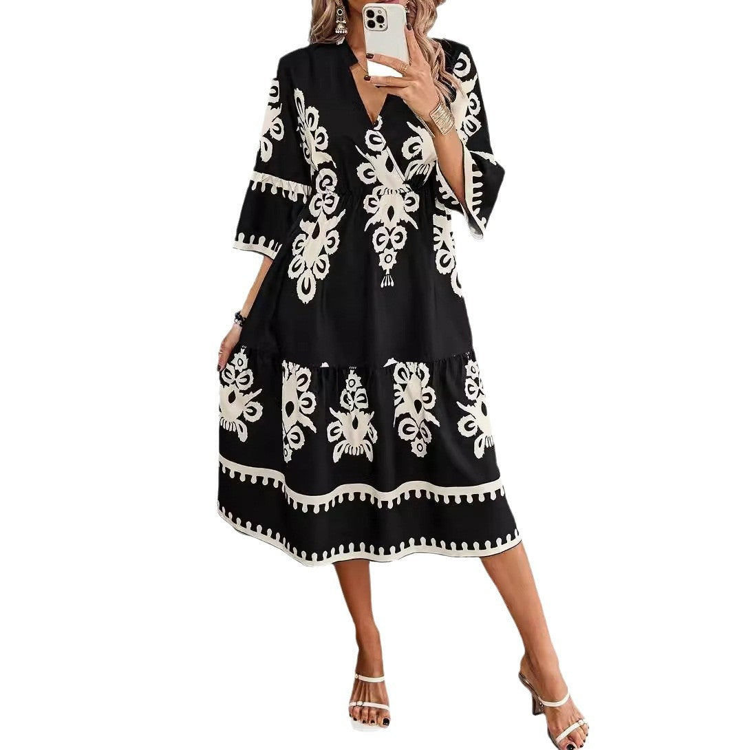 Casual Dresses - Women's Robe Fashion Printed Elegant Lace-up Dress
