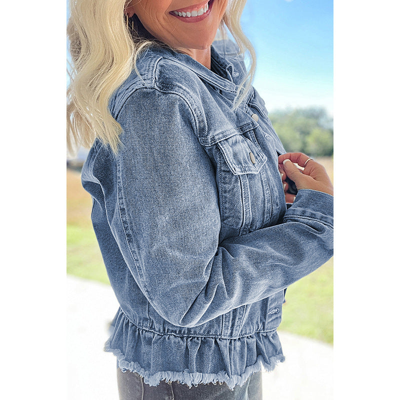 Denim Jackets - Solid Color Single Row Multi-buckle Jacket