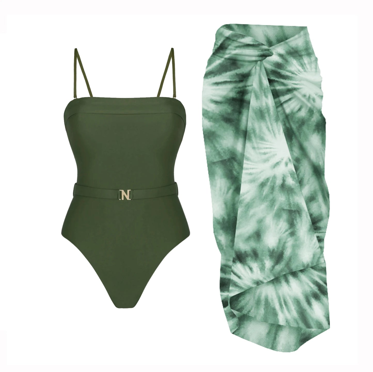 One Piece Swimsuit - Elegant One-Piece Swimsuit with Belt Detail for Chic Beachwear