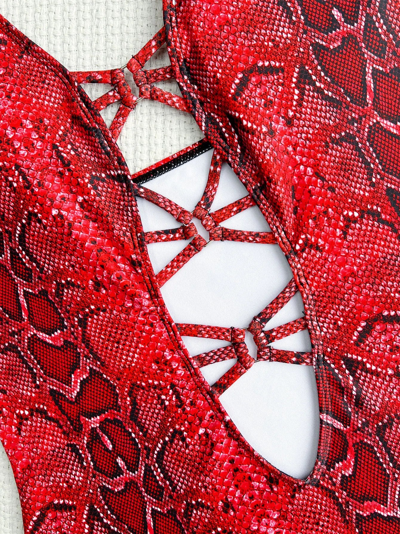 One Piece Swimsuit - Plunge Neck One Piece Halter Swimsuit for Tropical Vacations