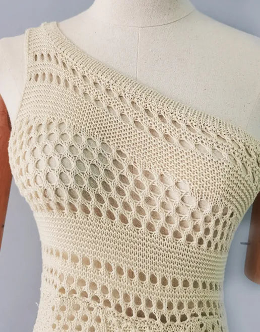 Trendy One-Shoulder Bodycon Dress with Open Knitting