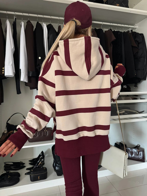 Outfit Sets - Striped Hoodie & Leggings Duo Loungewear Set