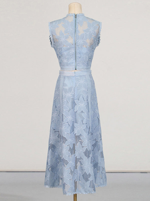 Outfits Sets - Romantic Lace Crop Top and A-Line Midi Skirt Set