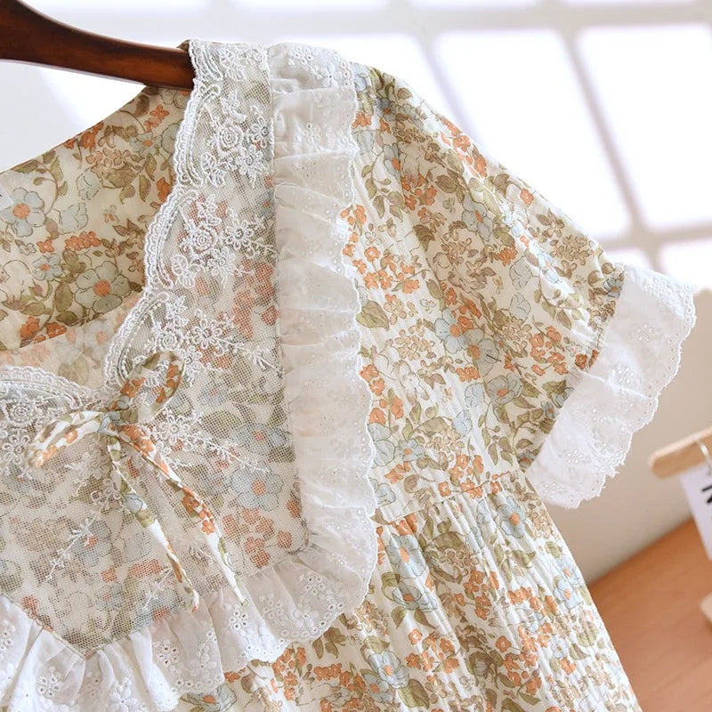 Pajamas - Women's Floral Sleepwear Dress in Pure Eco-friendly Cotton