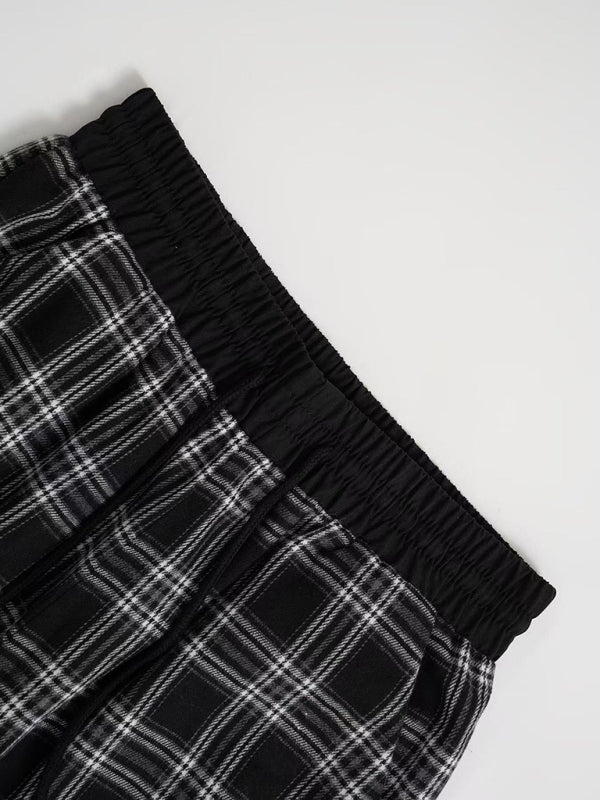 Pants - Casual Lounge Wide-Leg Pants in Plaid for Women