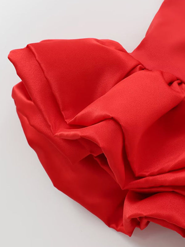 Party Dresses - Elegant Sparkle Mini Dress with Satin Flounce Hem